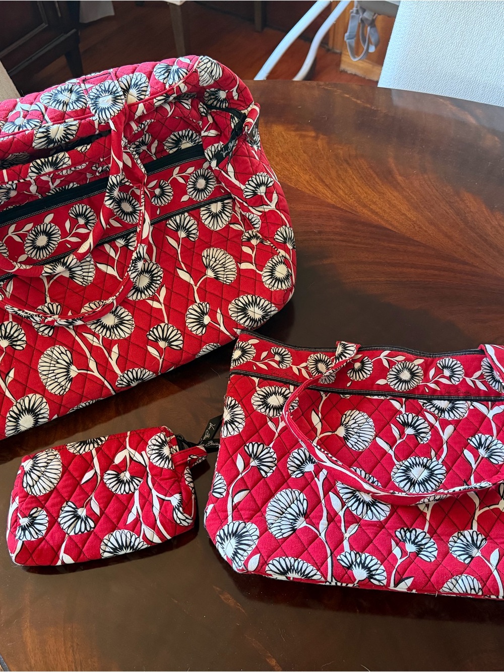 Vera Bradley Red Quilted Floral Tote, Shoulder Bag & Wristlet Set